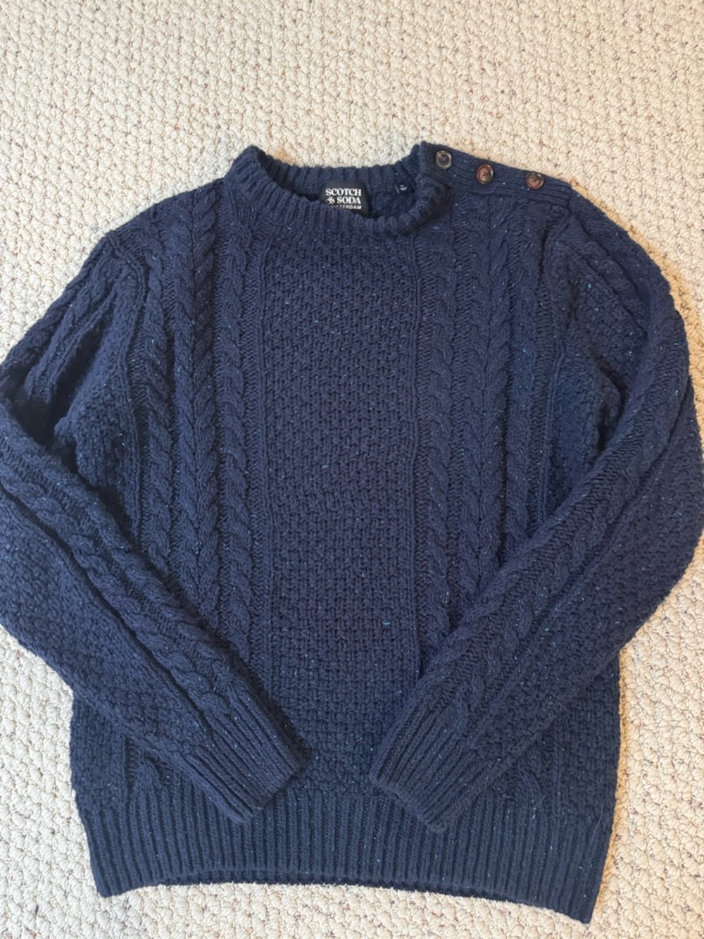 Scotch & Soda Navy Cable-Knit Crewneck with Shoulder Buttons 0046